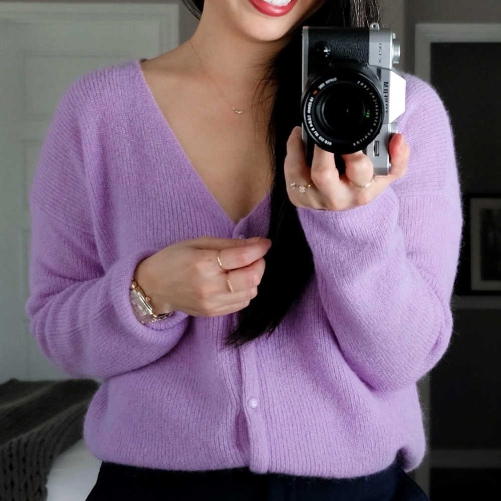 Sezane Lavender V-Neck Sweater
